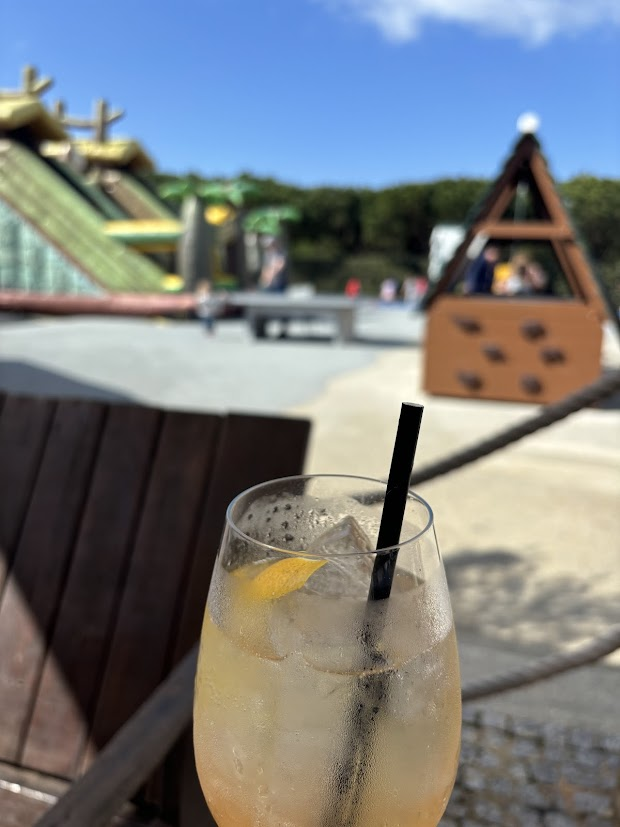 Cocktail with play area in background
