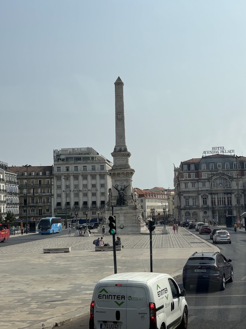 Rossio Square and its central monument in Lisbon