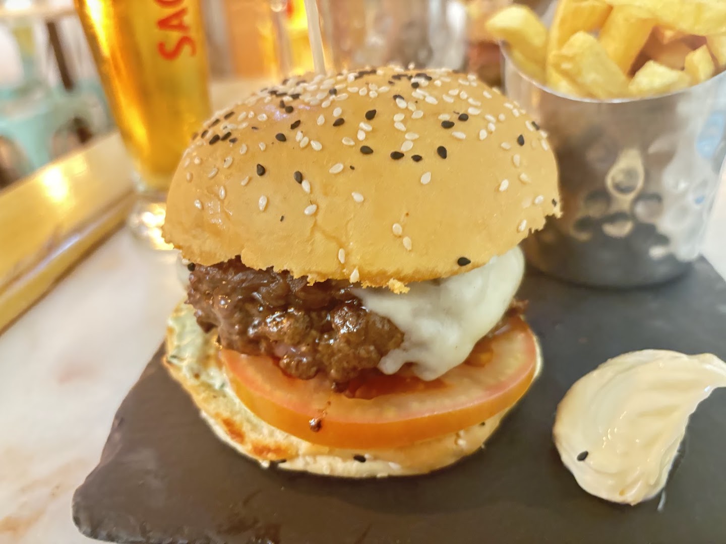 Burger and fries at A Cultura do Hambúrguer in Chiado