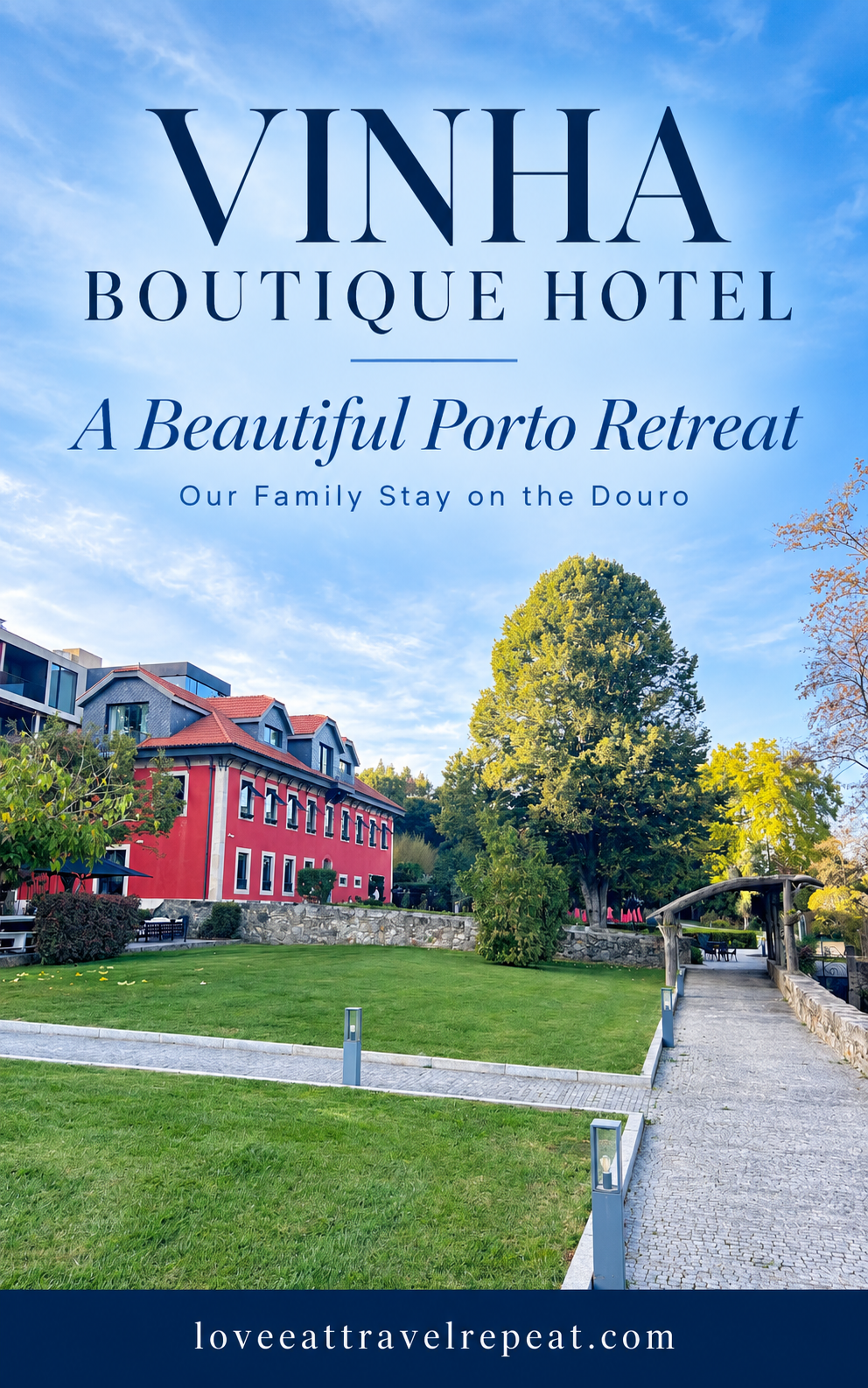 Vinha Boutique Hotel Pinterest pin with manor house and gardens